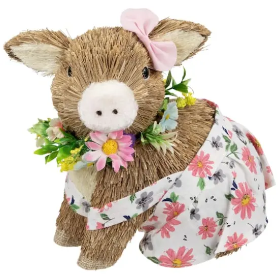 7" Girl Piglet with Floral Dress Spring Figurine {1}