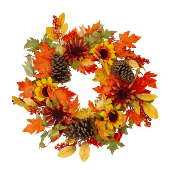 24" Sunflower & Pinecone Fall Wreath {1}