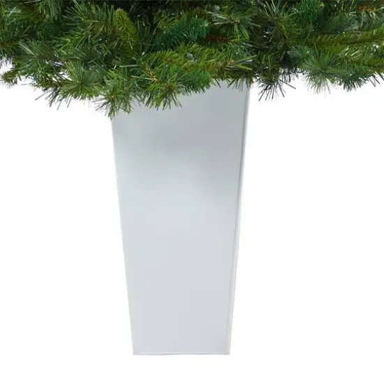 4.5ft. Pre-Lit Wyoming Mixed Pine Artificial Christmas Tree in White Tower Planter, Clear Lights {7}