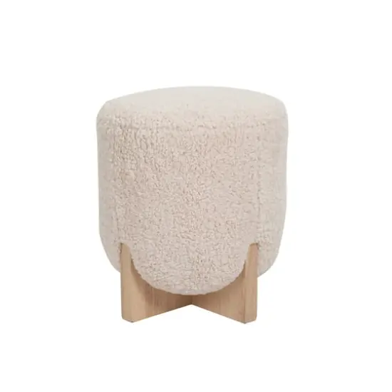 Hello Honey&reg; White Boucl&eacute; Fabric Upholstered Ottoman {10}