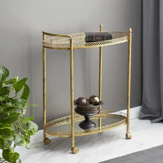 Gold Iron and Glass Traditional Bar Cart, 35" x 30" x 16" {7}