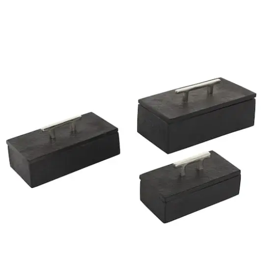 Black Marble Decorative Box with Silver Aluminum Bar Handles, 3ct. {3}
