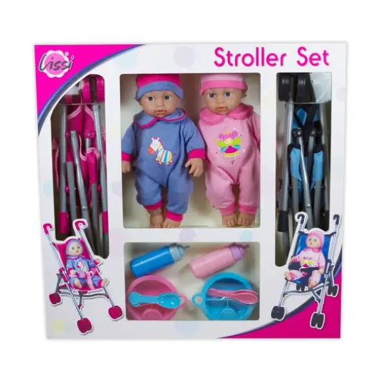 Lissi Dolls Baby Doll Umbrella Stroller Twin Set with 2 Toy Baby Dolls {3}