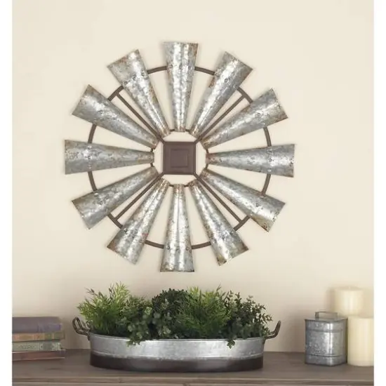Silver Farmhouse Decorative Windmill Wall Accent {8}
