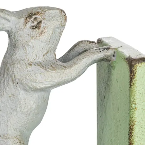 Hello Honey&reg; 6" Gray & Green Iron Rabbit Bookends Set {4}