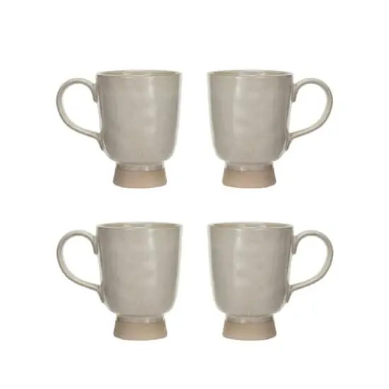 Hello Honey® 4.75" Cream Speckled Glaze Stoneware Footed Mug, 4ct. {1}