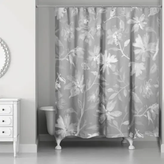 Floral Pattern Shower Curtain Gray {3}