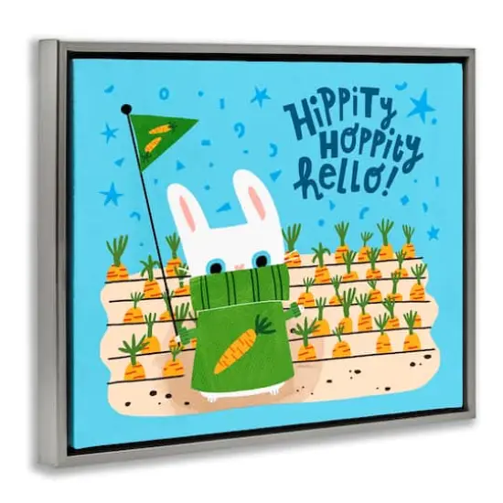 Stupell Industries Hippity Hoppity Hello Bunny Floater Framed Art Gray {4}