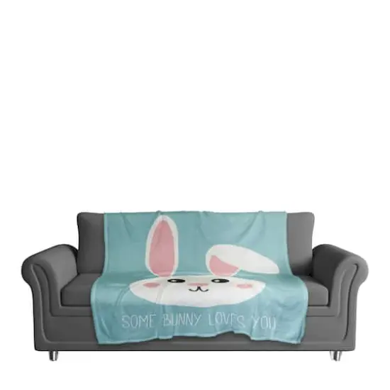 Some Bunny Loves You Teal Throw Blanket {3}