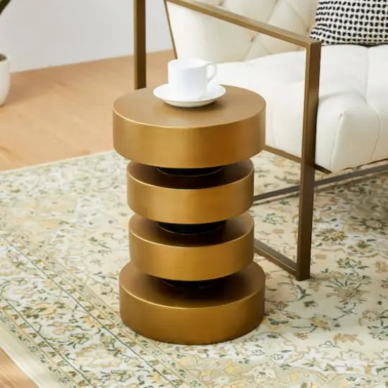 Glitzhome&reg; 18" Antique Gold Floating Disks Side Table {4}