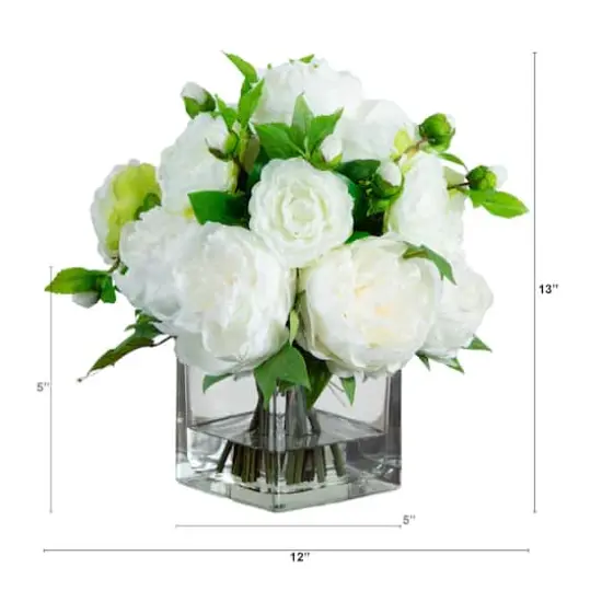 Wedding Collection 13in. Peony and Camellia Artificial Arrangement in Glass Vase {3}