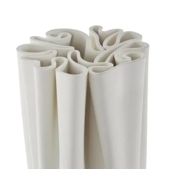 White Ceramic Abstract Ribbed Dimensional Folded Vase with Compact Wavy Rim {5}