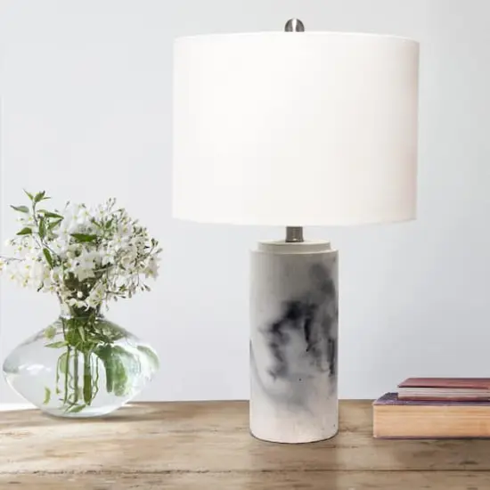 Lalia Home 24.5" White Marbleized Table Lamp with White Fabric Shade {5}