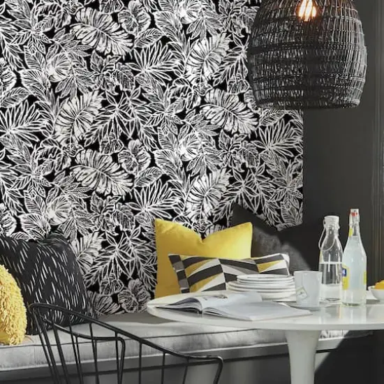 RoomMates Batik Tropical Leaf Peel & Stick Wallpaper Black {6}