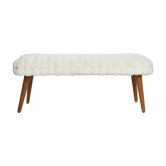 Hello Honey&reg; Cream Chunky Woven Velvet Entryway Bench {5}