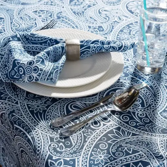 Blue Paisley Print Outdoor Tablecloth 60" x 84" {5}
