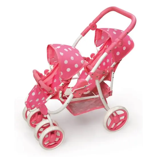Badger Basket Pink Polka Dot Reversible Double Doll Stroller {8}