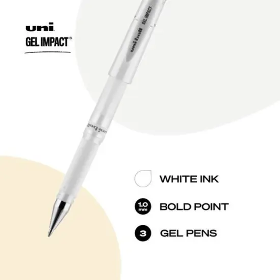 uniball&trade; GEL IMPACT 1mm White Gel Pens, 3ct. {8}