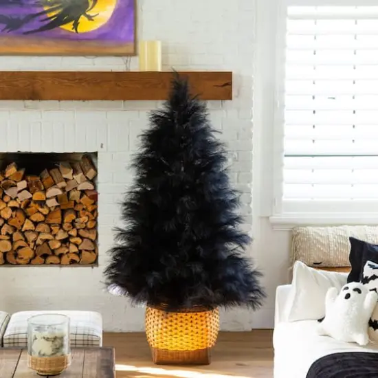 6ft. Artificial Halloween Black Pampas Grass Christmas Tree {7}