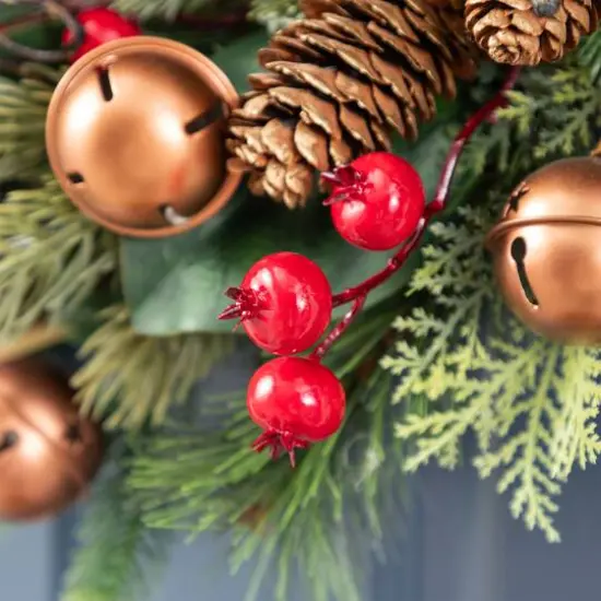 Glitzhome&reg; 24"D Christmas Bell, Pinecone & Berry Bow Wreath {7}