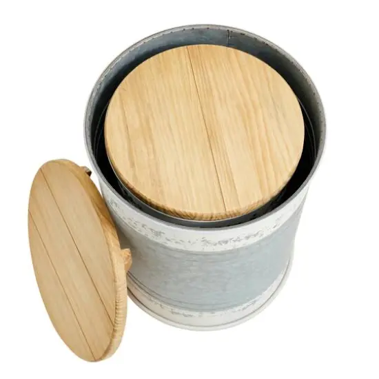 Glitzhome® Metal Storage Accent Table with Solid Wood Lid Set Galvanized {8}