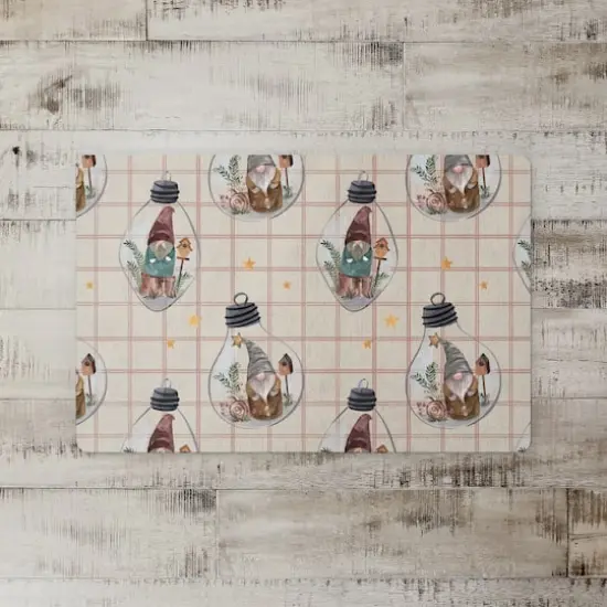 Cream & Red Check Gnome Globe Pattern Floor Mat {3}