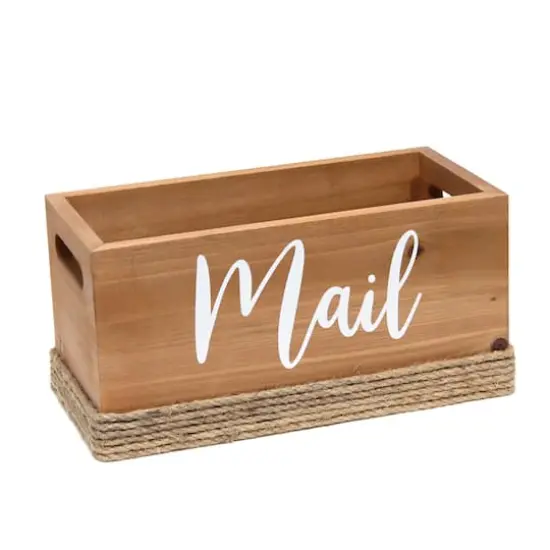 Elegant Designs Mail Script Mail Holder with Handles White/Natural Wood {10}