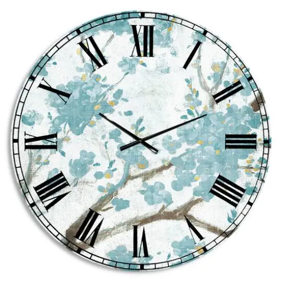 Designart 'Teal Cherry Blossoms I Traditional Wall Clock {1}