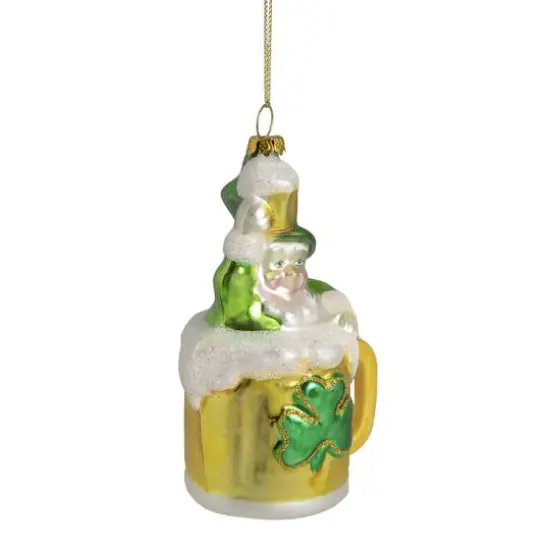 5" Luck of the Irish Leprechaun and Gold Beer Mug Glass Ornament {4}