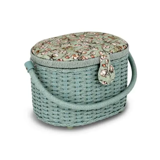 Dritz&reg; Soft Green Floral Small Oval Weaved Sewing Basket {3}