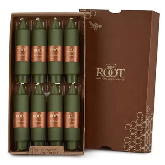Root Candles 5" Unscented Smooth Collenette Taper Candles, 8ct. Dark Olive {1}