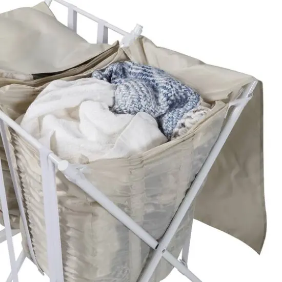 Honey Can Do White/Natural Double Bounce Back Hamper with Wheels and Lid {12}