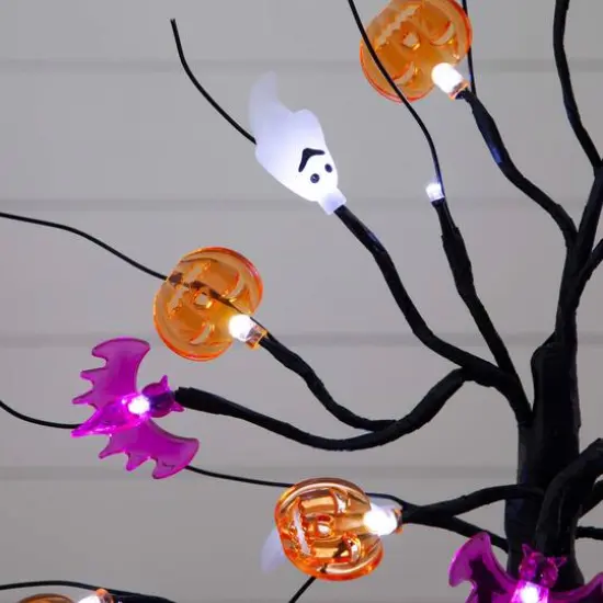 18in. Pre-Lit Artificial Halloween Ghost, Bats & Pumpkins 24 LED Lighted Ornament Tree {8}