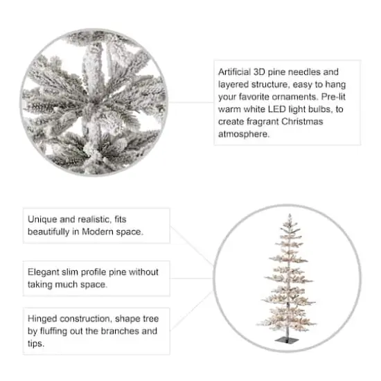 7ft. Pre-Lit Deluxe Flocked Pine Artificial Christmas Tree, Warm White LED Lights {8}