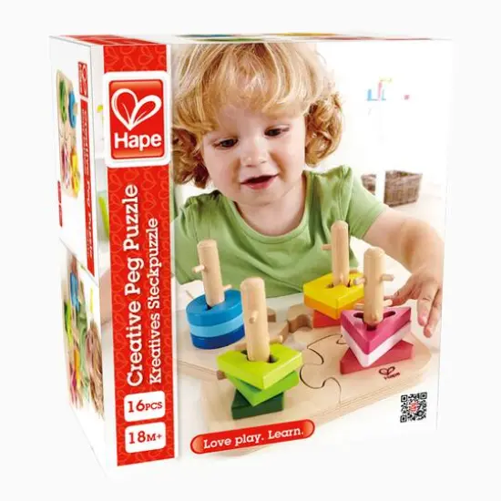 Hape Wooden Toddler Stacking Shape Peg Puzzle {7}