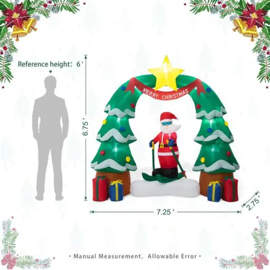 Glitzhome&reg; 7ft. LED Lighted Inflatable Santa Skiing under Tree Arch D&eacute;cor {8}