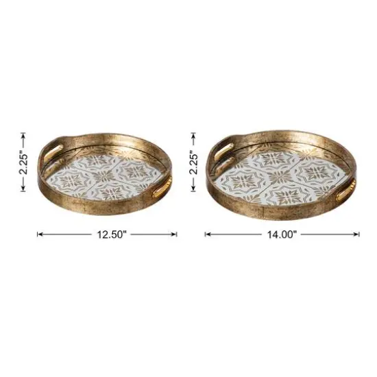 Glitzhome&reg; Gold Round Abstract Mirrored Trays Set {5}