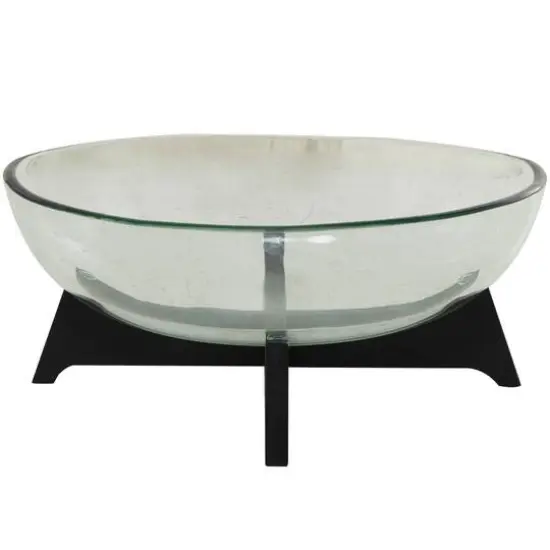 18" Clear Glass Kitchen Serving Bowl with Black Wooden Base {8}