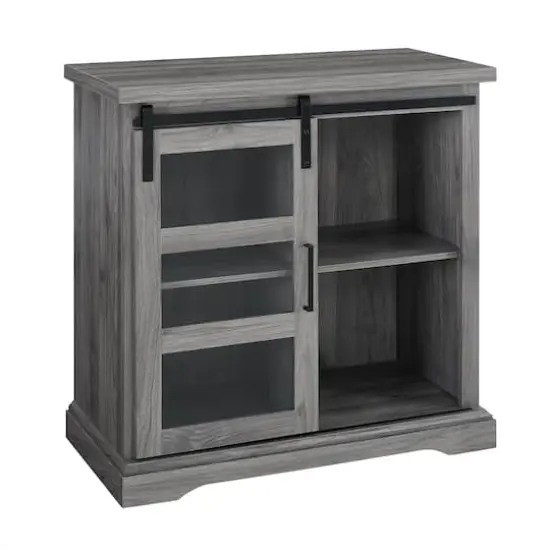 Walker Edison 32" Slate Grey Sliding Glass Door Modern Accent Cabinet {1}