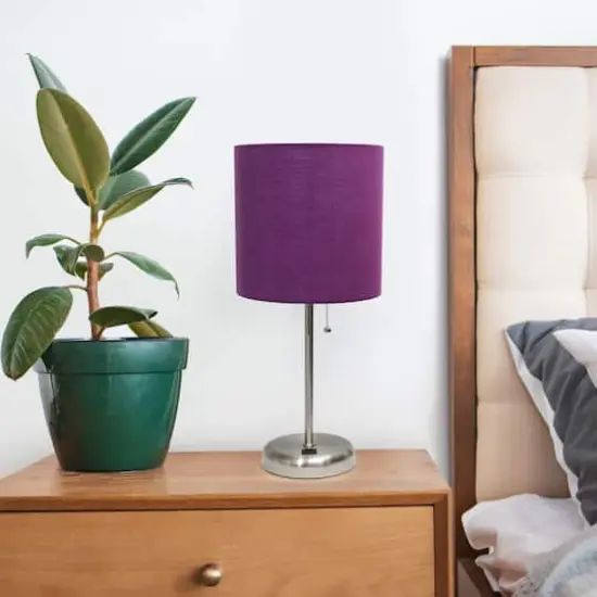 Creekwood Home 19.5" Oslo USB Port Table Lamp Brushed Steel/Purple Shade {3}