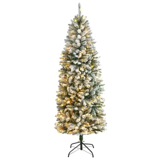 6ft. Pre-Lit Slim Flocked Montreal Fir Artificial Christmas Tree {1}