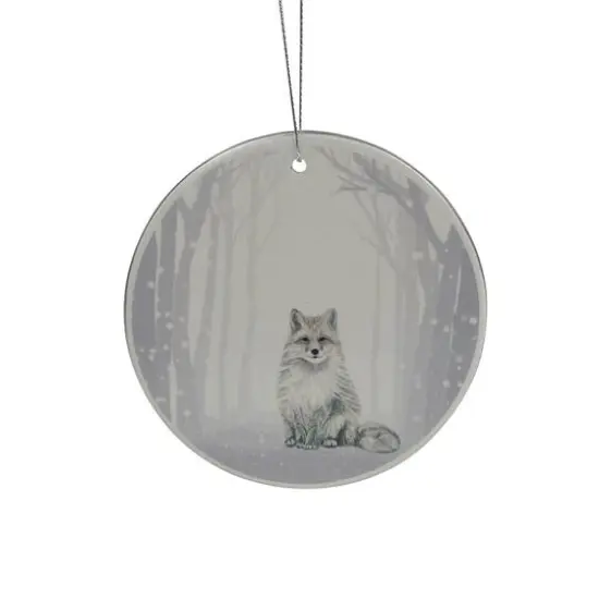 White & Silver Porcelain Arctic Fox Disc Ornament {1}