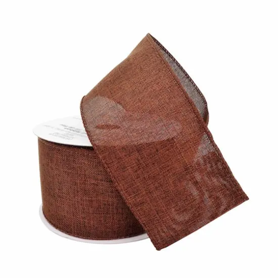 2.5" x 25ft. Faux Linen Wired Ribbon by Celebrate It&trade; D&eacute;cor Brown {4}