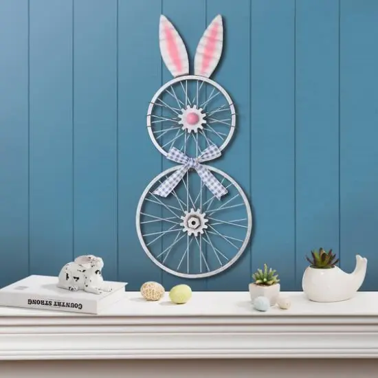 Glitzhome&reg; 38" Easter Wheel Bunny Metal D&eacute;cor {4}