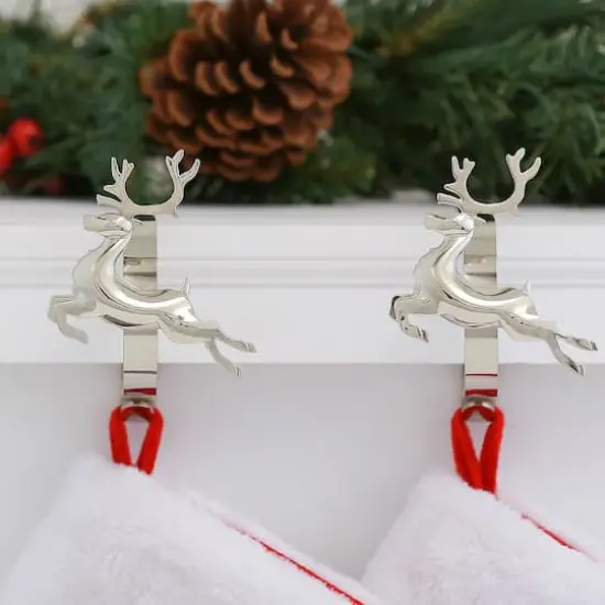 Original MantleClip&reg; Silver Reindeer Icons Stocking Holders, 2ct. {3}