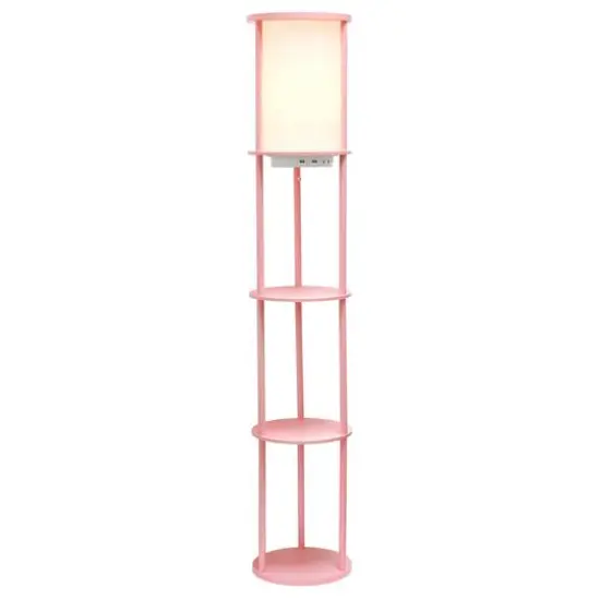 Simple Designs&trade; 62.5" Round Floor Lamp with 2 USB Ports and 1 Outlet Light Pink {3}