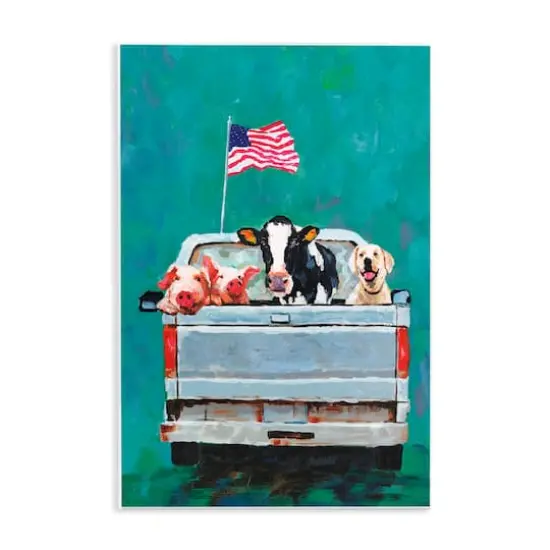 Stupell Industries Farm Animals Pickup Truck Waving American Flag Wall Plaque Art {1}