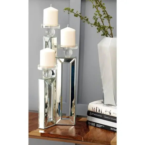 21" Silver Wood Glam Candlestick Holder {8}