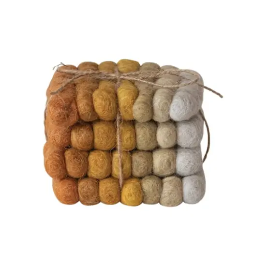 Hello Honey&reg; 4" Yellow, Orange & Cream Handmade Wool Felt Ball Coaster Set {5}