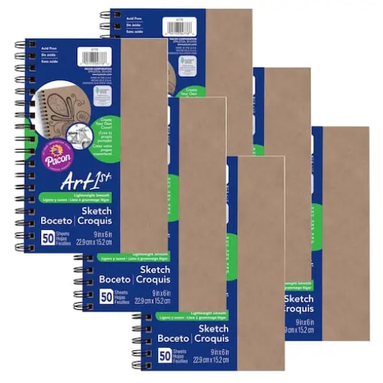 Pacon&reg; UCreate&reg; 9" x 6" Natural Chip Cover Create Your Own Cover Sketch Diary, 6ct. {1}